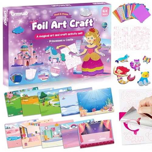 URMYWO Foil Fun Arts & Crafts for Kids Ages 4-12 | Large Size | 20 Themes | Double Sided with Coloring Back | No Mess Art Kit | Travel Toys Gifts for Girls Boys (Colorful)