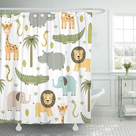 Emvency Cortina de ducha con diseño de animales de safari Cover