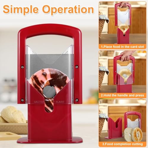 Bagel Slicer Non-Stick Bread Toast Blade Bagel Precision Cutter with Safety Shield and Safe Grip Multipurpose Safety Muffin Slicer for Bagels Toast Muffin Fruit and Vegetable(Red) - Image 3