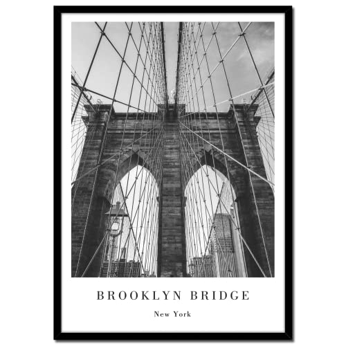 daazoo Tableau Encadré Brooklyn Bridge New York 50 x 70 cm – Pont de Manhattan NYC – Décoration Murale avec Vitre Plexiglas et Cadre Noir – Affiche...