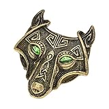W WOOGGE Viking Norse Wolf Head Brooch Pin Green Eye Gothic Pendant Irish Viking Penannular Clothes...