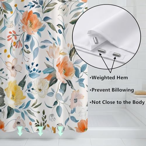 Rideau de douche imperméable et lavable en machine tissu polyester fleur