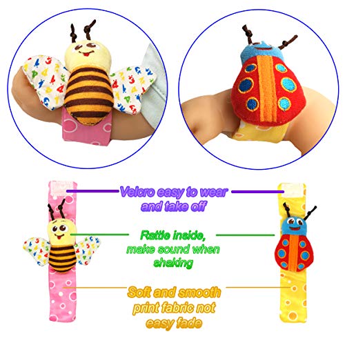 Bloobloomax Soft Baby Rattle Wrist Rattle Foot Finder Socks Set,Cotton And Plush Stuffed Infant Toys,Birthday Holiday Birth Present Gift For Newborn Boy Girl Kids Toddler (8Pcs-B Set) #TOP3