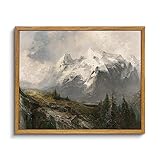 VIYYIEA Framed Canvas Wall Art Room Decor, Winter Decor, Mountain Landscape Painting Prints, Rustic Farmhouse Decorations for Bedroom Bathroom Living Room 9'x11'