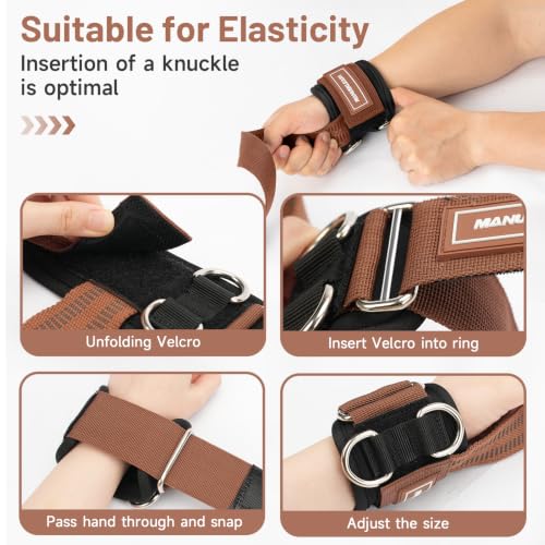 Image of MANUEKLEAR Non-Slip Wrist Straps for Weightlifting Deadlifting, Gym Lifting Straps with D Rings for Cable Machine Workout, 10mm Neoprene Padded Weight lifting Wrist Wraps for Men Women (Brown, M (16.0-19.0 cm))