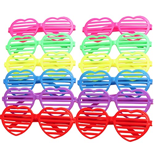 Ouinne 12 Pares Fiesta Gafas, Juguete Gafas de Sol Disfraz Diversión Gafas de Persiana - En forma de corazón 6 Colores,Estilo de amor Cover