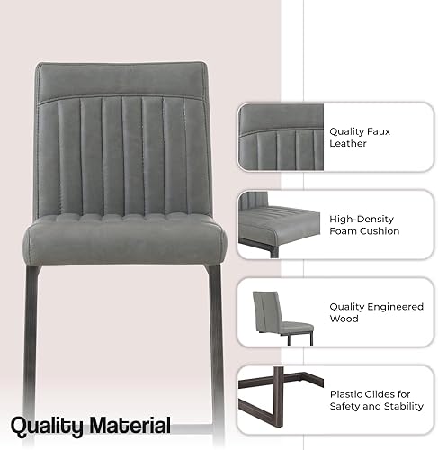 Miniatura 4 de New Pacific Direct Ronan - Barra de piel sintética, juego de 2 taburetes de bar y mostrador, gris grafito antiguo