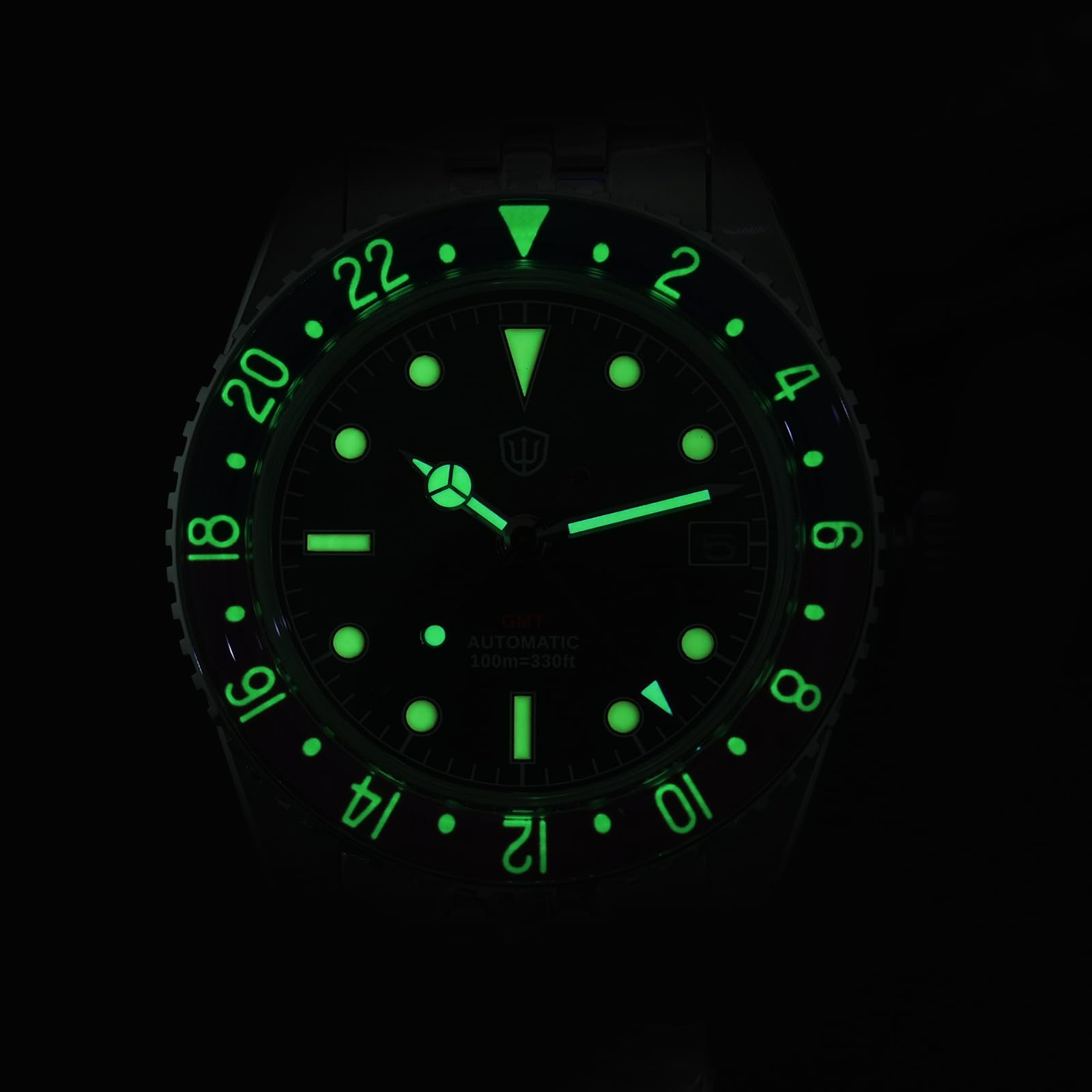 watchdives GMT Uhren Für Männer, WD6542 Männer Uhr NH34 Automatische Armbanduhr 38mm Bubble Domed Saphirglas Uhren 100M Wasserdicht