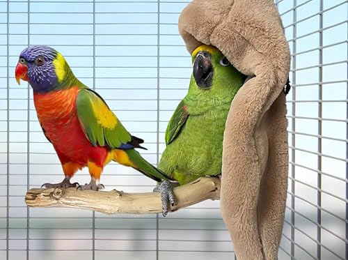 Image of 2Pcs Bird Blanket for Cage Bird Cozy Corner Fleece Parrot Snuggle Hut Warm Bird Nest House Bed Hanging Hammock Bird Shelter Bed for Parakeets Cockatiels Conure Lovebird Finch-Pink&Brown