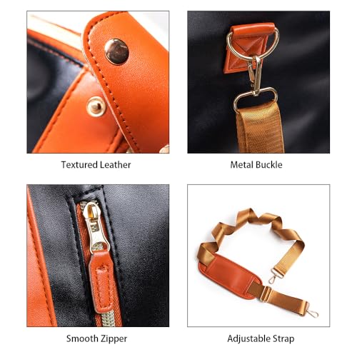 Trendfetchus Foldable Travel Bag With Wheels, PU Carry On Garment Duffle, Large Capacity Waterproof, Shoe Pouch, Toiletry Pocket (Beige, with wheels)4