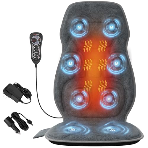 comrelax Back Massager with Soft Plush Fabric Cover, Massage Seat Cushion with 8 Vibration Motors & 2 Heating Levels, Chair Massager for Recliner, Office Chair, Sofa Use
