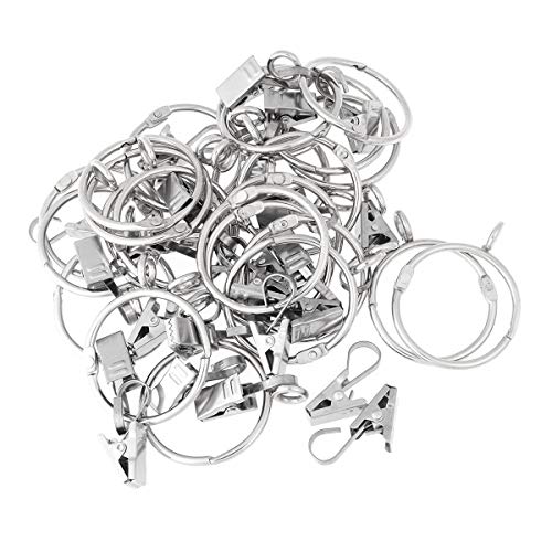 TOPBATHY 60pcs Curtain Rings with Clips openable Ring Hook Set Metal Drapery Clips Holder rustproof Vintage Home Bathroom Accessories (Silver 38mm Ring 30pcs + Iron-Flat Hook Clip 30pcs)