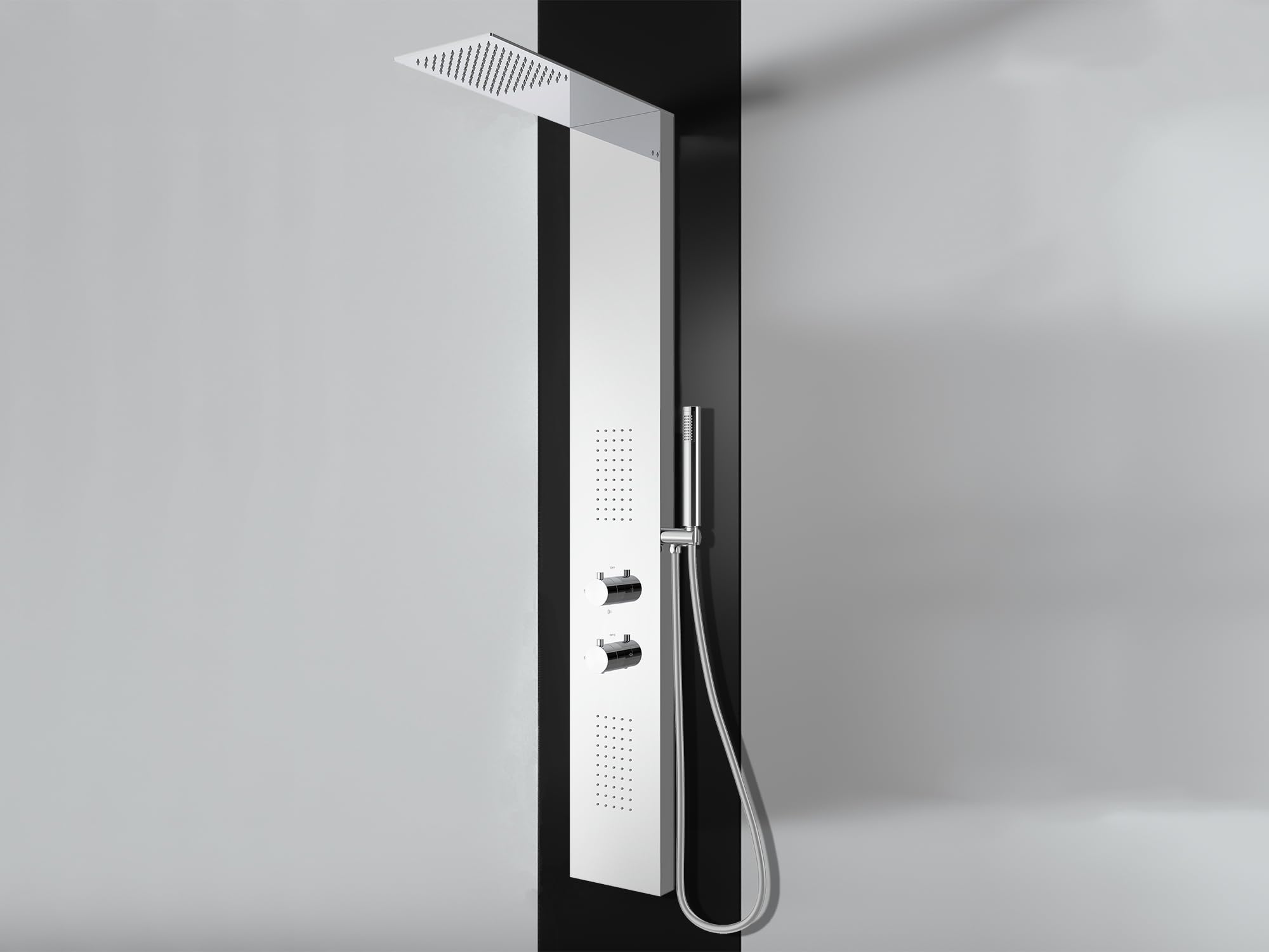 LANERI Pannello Doccia Slim Idromassaggio in Acciaio,3 Vie con Getti Massaggianti, Soffione Slim e Doccetta, Design Moderno (Cromo Lucido)