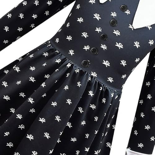 Girls Princess Dress Floral Black Dresses Lapel Long Sleeve Halloween Outfits4