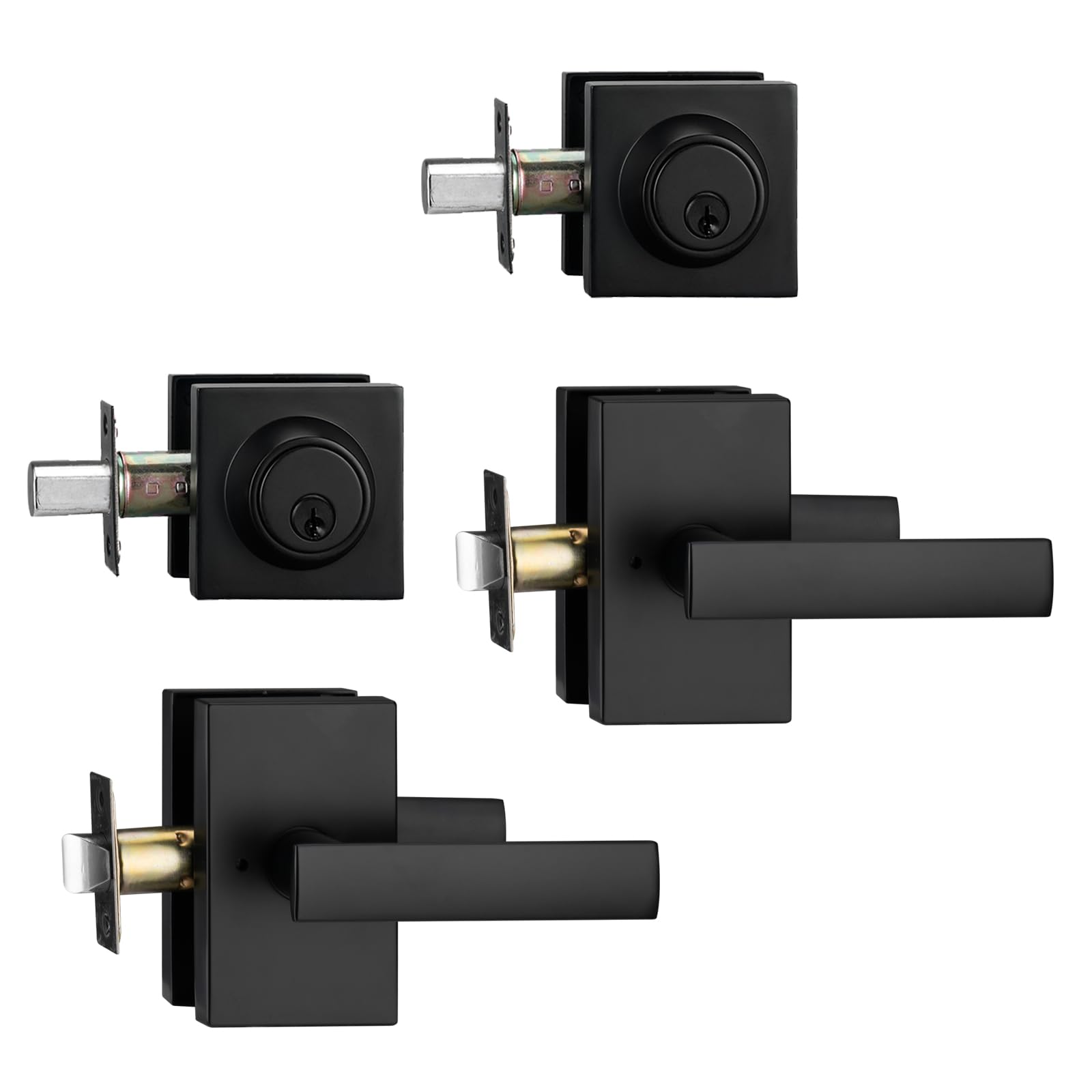 2 Pack Matt Black Exterior Door Lock Setl, Front Door Handle with Deadbolt Lock, Heavy Duty Entry Door Handlset