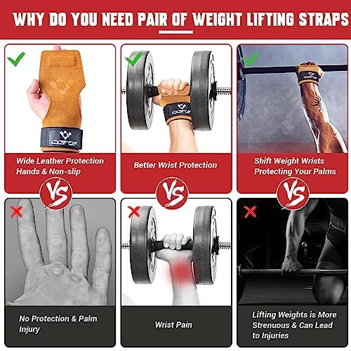 Image of Weight Lifting Wrist Strap, Double-Layer Leather for Deadlift Powerlifting