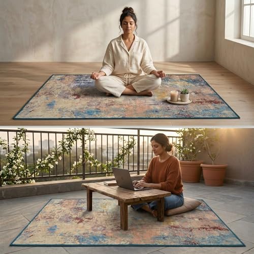 Image of Dream Weaverz Anti Slip Rectangular Carpet for Living Room & Hall | Silk | Flat Woven Soft Washable Floor Mat for Home, Bedroom Floor & Kitchen | Durable Anti Skid Rug for Daily Use (4 X 6) feet