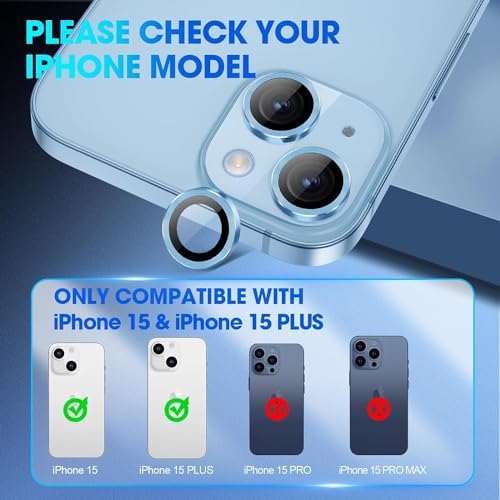 Image of Skinomi Camera Lens Protector Compatible with iPhone 15 [Anti-Scratch] Premium Tempered Glass Film Aluminum Alloy Lens Ring Cover, Blue Titanium
