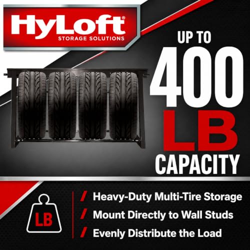 Image of HyLoft 01000 Heavy Duty Adjustable Garage Wall Multi-Tire Rack Storage, Black