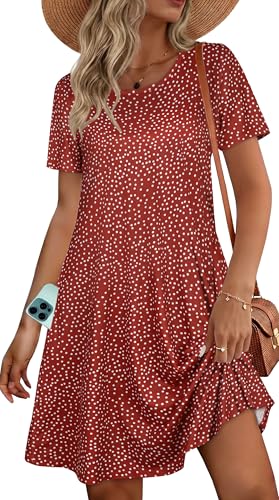 Image of Womens Summer Dresses Beach Casual Loose Tshirt Floral Short Sleeve Flowy Pockets Sundresses 2026