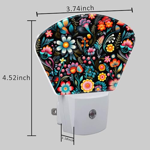 Image of Embroidery Style Flowers Plug in Night Lights, Flowers Nightlight Plug Into Wall Dusk to Dawn Sensor for Kid Girls Boys Women Men Bedroom, Hallway, Kitchen, Bathroom, Stairs Decor