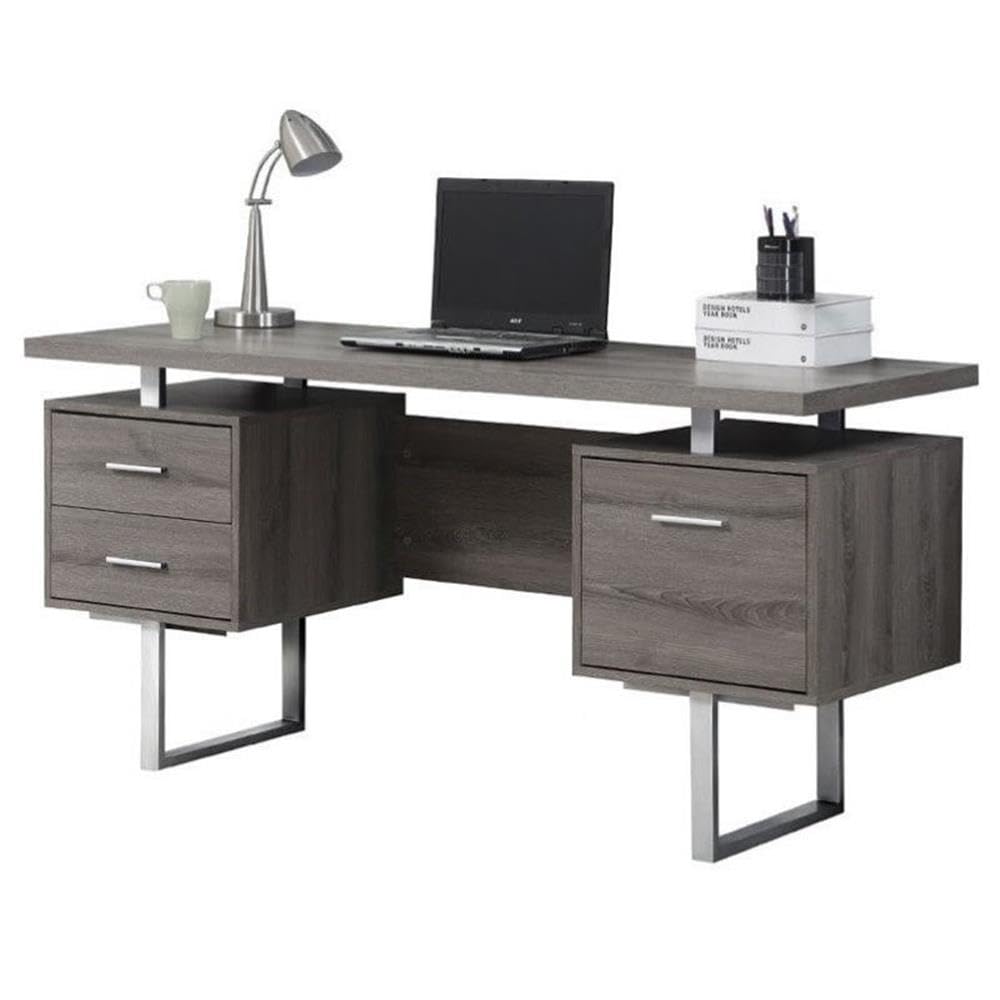 BOWERY HILL 60" Wide Contemporary Modern Style Home Office Desk with Filing Drawer in Dark Taupe