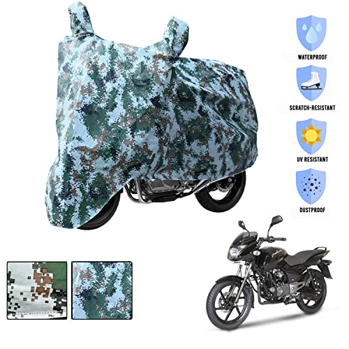 Image of AllExtreme 100% Tested Waterproof Bike Body Cover Compatible for Splendor Platina HF-Deluxe and Upto Pulsar 180cc Size Dustproof Indoor Outdoor UV Protection Raincover for Motorcycles (Army Green)