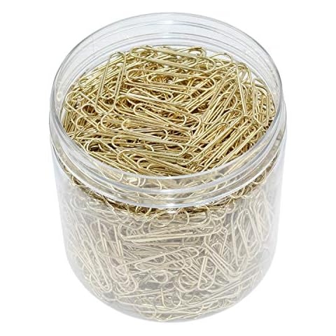 OKVGO 500pcs Paper Clips with Plastic Box of Paper Clamps for Office Stationery 33mm Gold Metal Cover