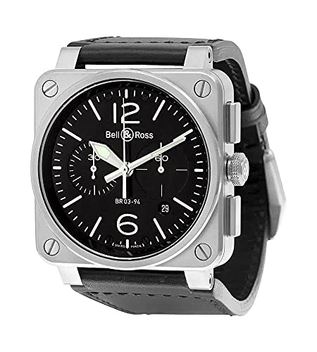Bell and Ross Aviation Automatic Black Dial Black Leather Mens Watch BR0394-BL-SI/SCA
