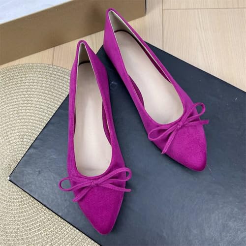 TN TANGNEST Faux Suede Ballets Flat Shoes for Women Pointy Toe Slip on Dress Bowknot Flats2