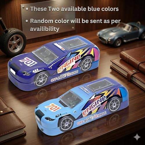 Image of ZAFCO Metal Car Pencil Box for Kids | Compass for Boys | Two Layer Pen Box for Students | Car Geometry for School | Pencil Box for Boys | Birthday Return Gift 1 Unit (Random Blue)