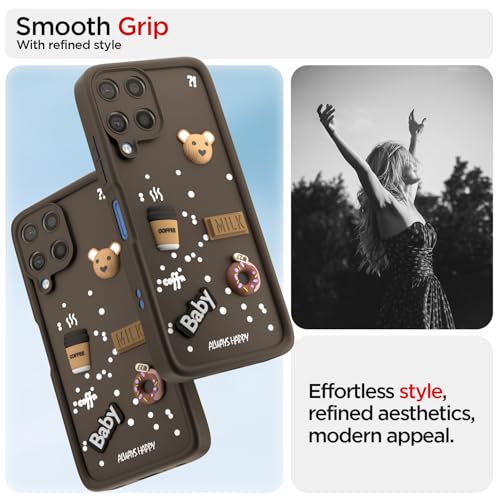 Image of Pikkme Back Cover for Samsung Galaxy M12 / F12 / A12 | 3D Cartoon Silicone Case Cute & Fun Full Protective Bumper Cover (Brown)