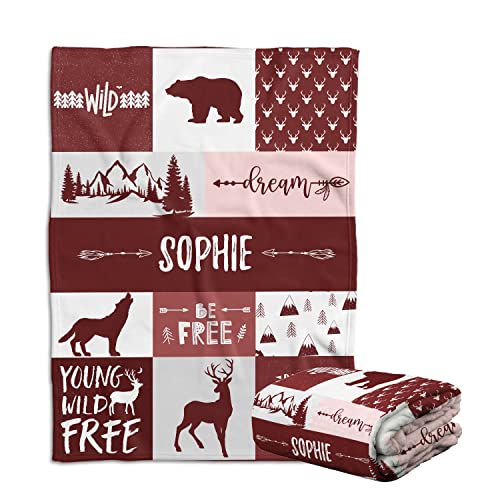 Personalized Woodland Baby Blankets for Girls, Custom with Name, 3 Sizes Plush Blankets for Newborn Infant Daughter, Granddaughter