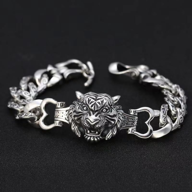 Pulsera de Hombre Vintage Plata Estilo Punk con Tótem Tigre miniatura 3