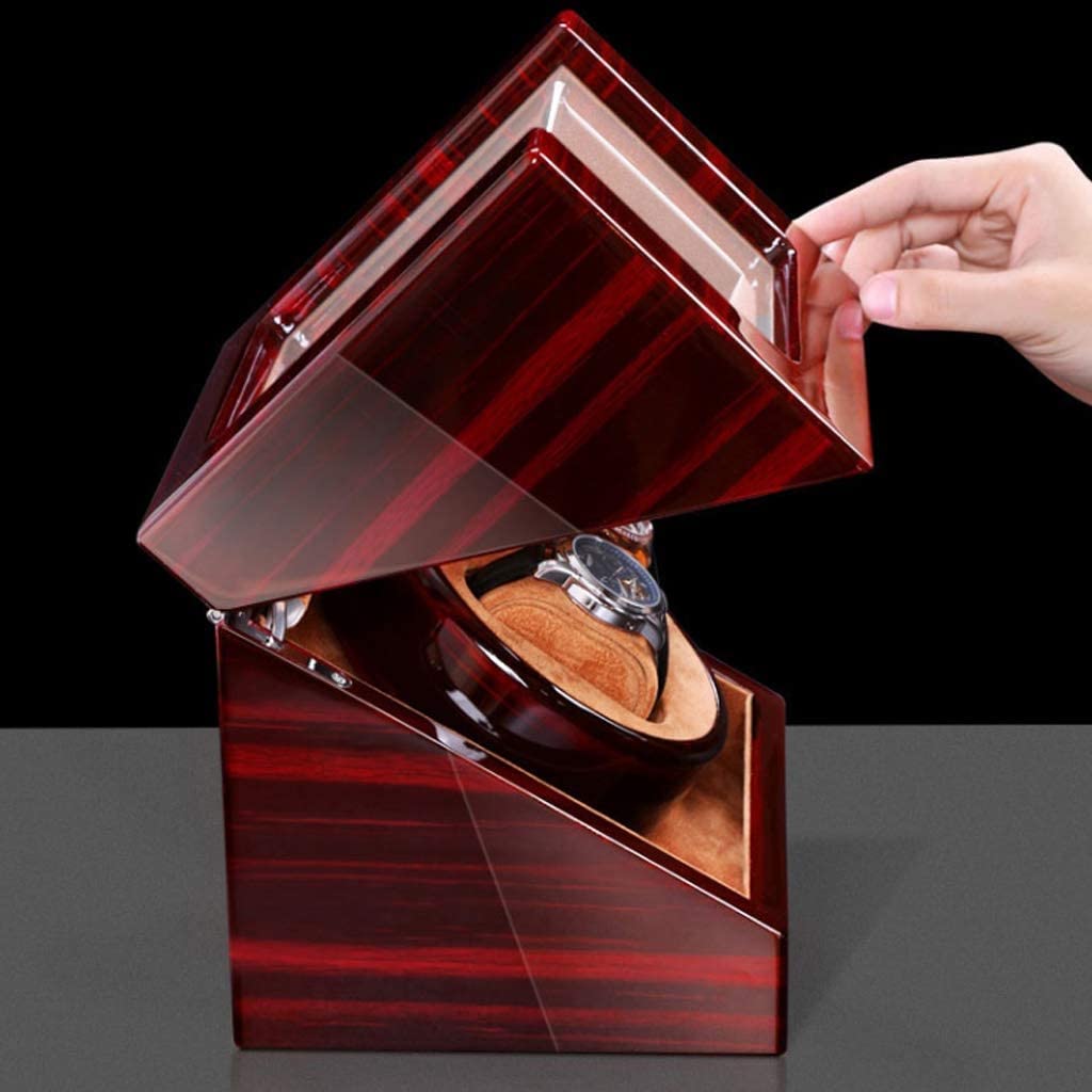 Uhrenaufbewahrung Automatik-Uhrenbeweger-Schaukasten, 2 Automatische Rotations-Leder-Holz-Uhrenbeweger-Aufbewahrungs-Schaukasten Uhrenkasten(A,with Light)