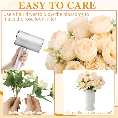 Image of 8 Pack Champagne Peonies Artificial Flowers, Cream Fake Silk Hydrangea Bouquet for Bridal Wedding Home Table Decor Reusable Dining Opening Ceremony Birthday Arrangement Faux Floral