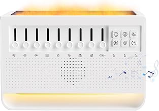 White Noise and Simulated Flame Aroma Diffuser, 5 in 1 Ultrasonic Aromatherapy Oil Humidifier Vaporizer, 8 Sets of Nature Sounds Wireless Speaker Quiet Diffusers for Home Office SPA Yoga