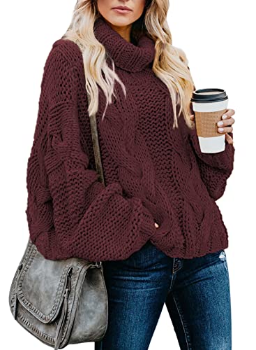Dokotoo Womens 2025 Winter Fall Solid Turtleneck High Neck Balloon Long Sleeve Sweaters Pullover Outerwear
