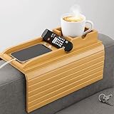 Couch Arm Tray with Cup Holder – Bamboo Sofa Armrest Tray with Storage – Couch Arm Table for Snacks, Drinks, Remote – Non-Slip, Gift for All