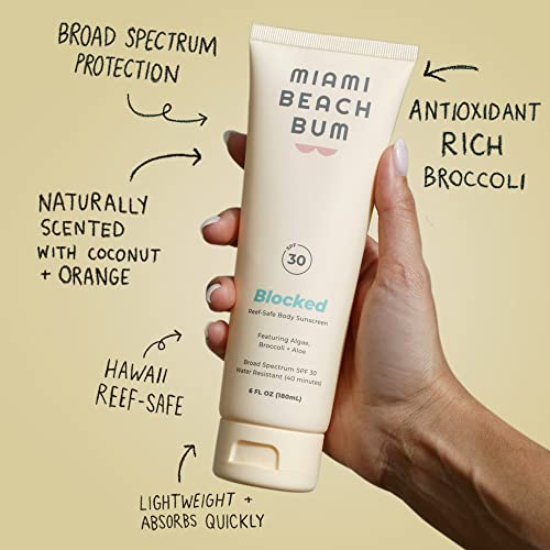 Miami Beach Bum Spf 30 Blocked Mineral Sunscreen Body Cream, Moisturizing Sun Lotion, Promotes Healthy Skin With Coconut, Zinc, Aloe, Vitamins, & Antioxidants, Paraben & Sulfate Free Moisturizer #TOP1