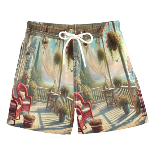 Seaside Balcony Boys Swim Trunks Quick Dry Toddler Swimsuit Boy Bathing Suits Board Shorts Swimwear M Multi
