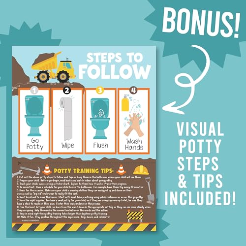 Image of Hadley Designs Potty Training Chart for Toddlers Boys -10 Sticker Potty Chart for Toddlers Boys, 8.5x11 inch Potty Training Sticker Charts for Toilet Success, Construction Toddler Reward Chart for Kids