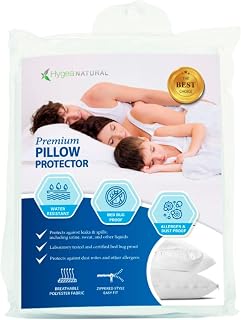 Set of 2 Luxurious Pillow Protectors by Hygea Natural - Water Resistant, Soft Breathable Polyester Fabric, Easy to Clean - Premium Zippered Bed Bug Proof Pillow Covers - Dust & Allergen Proof (Standard Size)