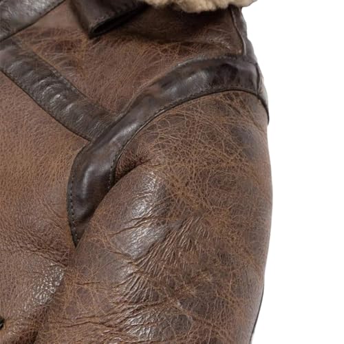 Men's Distressed Brown Genuine Cowhide B3 Arnold Aviator Army Vintage Sherpa Shearling Faux Fur Lined Leather Jacket4
