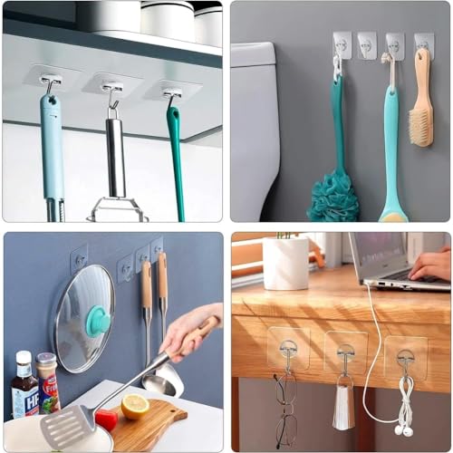 Image of 06 Pack Wall Hanging Hooks for Wall Without Drilling | Heavy Duty Waterproof and Oil Proof Self Adhesive Hooks for Kitchen Wadrobe Bathroom Door Outdoor Home Improvement Multipurpose Hooks