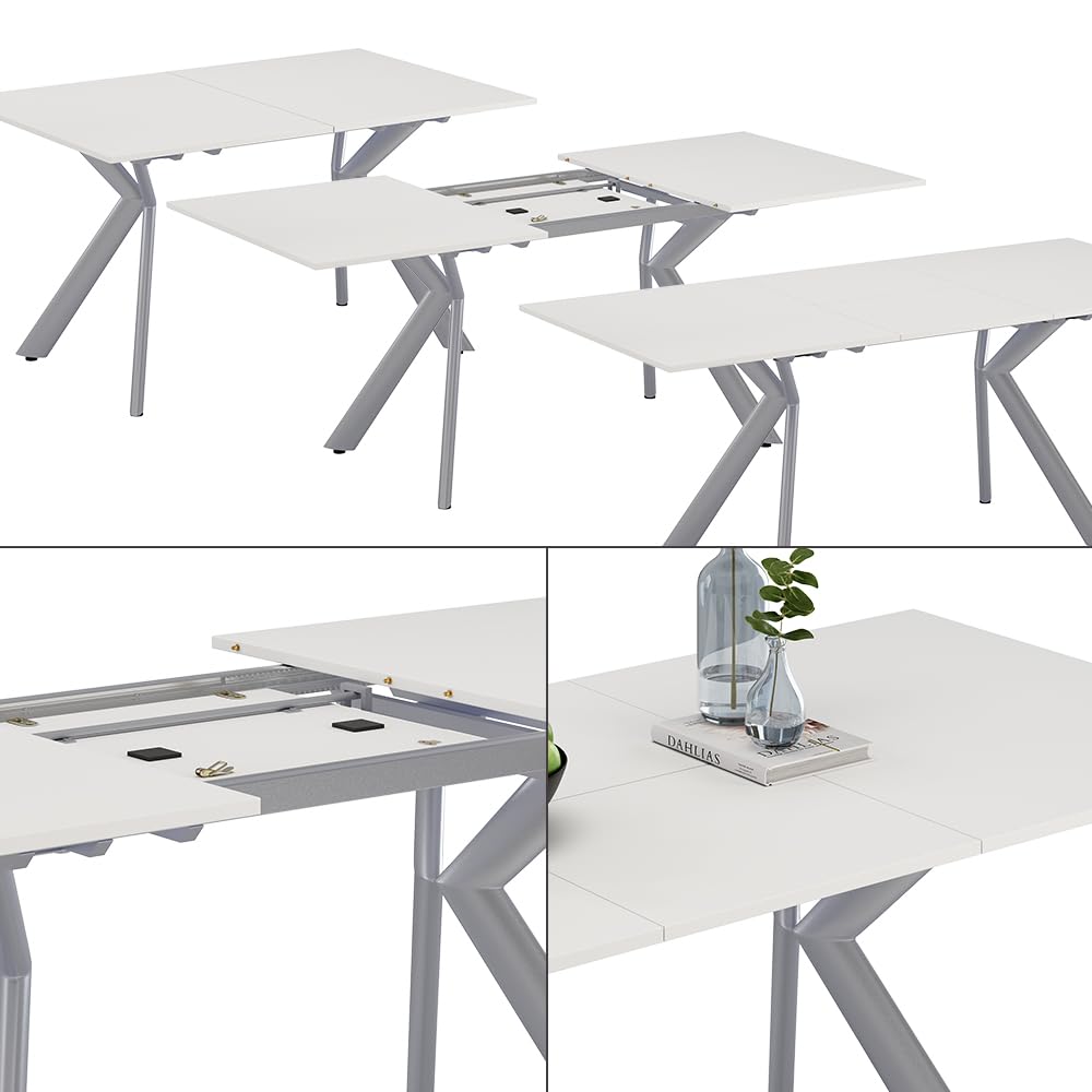 Vicco Tavolo da pranzo Trill, Bianco/Grigio, 140-190 x 90 cm | Allungabile, con estrazione sincronizzata per lunghezze del tavolo variabili