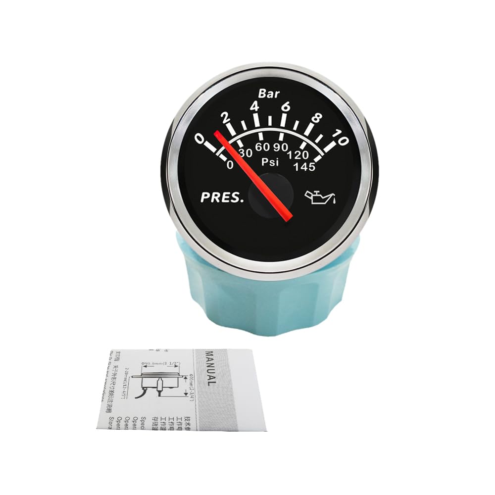ELING 52mm (2 '') manomètre d'huile 0-10bar 0-145PSI mètre avec rétro-éclairage pour voitures et bateaux automobiles