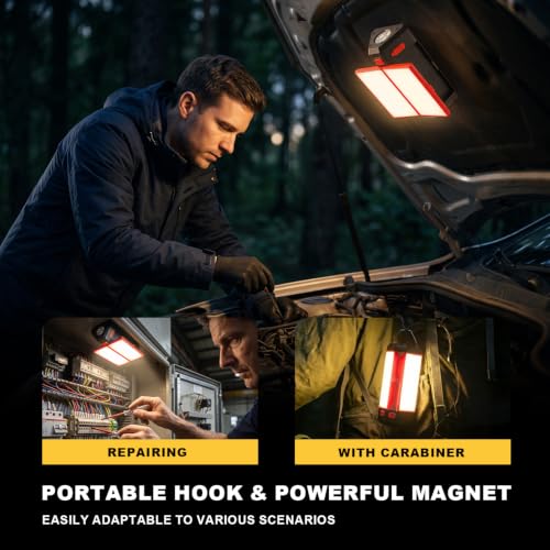 Linterna de Camping Recargable Portátil Hoxutym 1200LM LED Luz de Camping con Diseño COB Plegable 300°, Batería 6000mAh USB-C Luz de Trabajo Magnética con Gancho para Emergencias miniatura 3