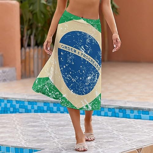 Women's Print Midi Skirt, Distressed Vintage Design, Green Yellow Blue4