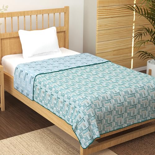 Image of Story@Home AC Comforter Queen Size Cotton 100%| 150GSM 144 x 220 CM Quilt AC Blanket for Summer | AC Dohar Double Bed | Light Blue & Dark Cyan Blue, Aztec Reversible Design Duvet | All-Season Blanket2